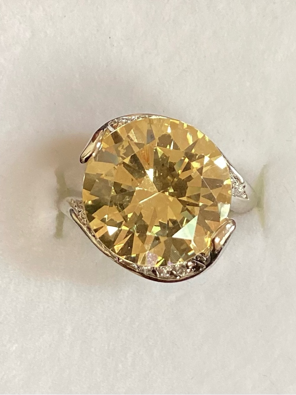 HUGE BEAUTIFUL Yellow Crystal Cocktail Ring - Women Jewelry